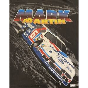 Mark Martin NASCAR VTG 90's All Over Print T Shirt L Valvoline Ford Roush READ